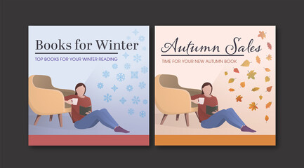 Woman reading book flat style vector illustration bookshop promotion