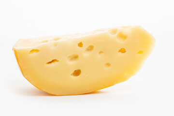 Big holes cheese on white background