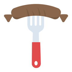 
A bar b q sausage on a fork
