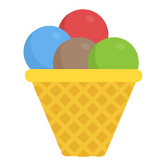 
A bowl with spoon and three different flavor of scoops
