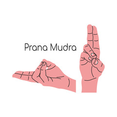 Prana mudra or Peace mudra or Shanti mudra. Yoga hand gesture. Meditation. Vector illustration in flat minimalism design. Isolated on a white background.