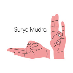 Surya mudra or Agni mudra. Yoga hand gesture. Meditation. Vector illustration in flat minimalism design. Isolated on a white background.