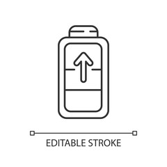 Battery charging process linear icon. Different devices working time. Electricity income process. Thin line customizable illustration. Contour symbol. Vector isolated outline drawing. Editable stroke