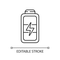 Full battery linear icon. Getting max capacity for full day. Maximum power for device. Thin line customizable illustration. Contour symbol. Vector isolated outline drawing. Editable stroke