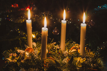 advent wreath with burning candles