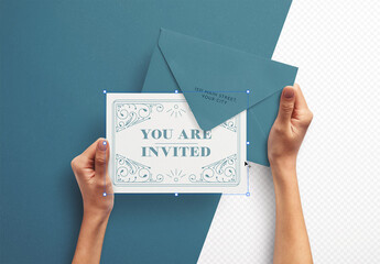 Mockup of Hands Holding Card with Envelope