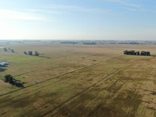 Obraz premium Vista aérea de campos dedicados a la agricultura, con color amarillento por la sequía.