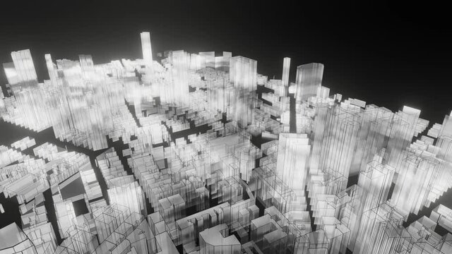 Black white cyber night city