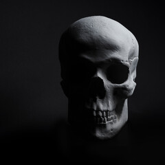 white skull on black background 