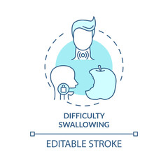 Difficulty swallowing concept icon. Sore throat symptom idea thin line illustration. Dysphagia. Health condition. Tonsils inflammation. Vector isolated outline RGB color drawing. Editable stroke