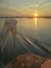 Sunset over the sea. Wonderful view at sunset near the sea. The Gulf of Finland. View from the ferry