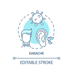 Earache concept icon. Sore throat complication idea thin line illustration. Sharp, dull and burning pain. Outer and middle ear infections. Vector isolated outline RGB color drawing. Editable stroke