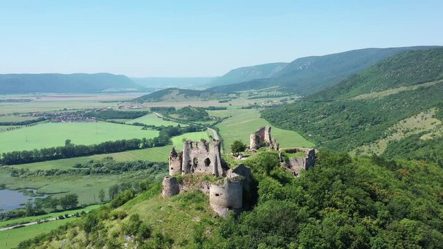 Aerial view of castle in Turna nad Bodvou village in Slovakia