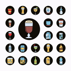 bundle of twenty two beverages set icons