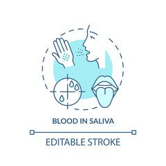 Obraz premium Blood in saliva concept icon. Sore throat complication idea thin line illustration. Coughing up bloody phlegm. Internal injuries. Vector isolated outline RGB color drawing. Editable stroke