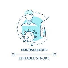 Mononucleosis concept icon. Viral sore throat cause idea thin line illustration. Kissing disease. Rash and fever. Head and body aches. Vector isolated outline RGB color drawing. Editable stroke