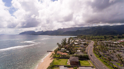 Fototapeta na wymiar Aerial view of Laie Beach Oahu Hawaii