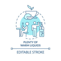 Warm liquids concept icon. Effective remedy for killing bacteria idea thin line illustration. Loosening mucus and easing pain. Vector isolated outline RGB color drawing. Editable stroke