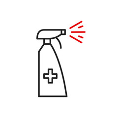 Bottle alcohol spraying Anti-Bacterial Sanitizer, virus, Coronavirus, flu. Flat icon design infection control concept.