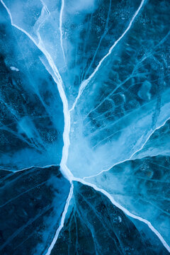 Close up of cracked frozen Abraham Lake