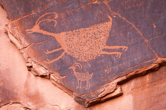 Close up of petroglyph on rock