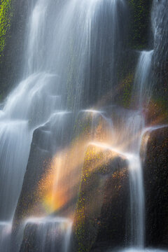 Scenic view of rainbow over Proxy Falls