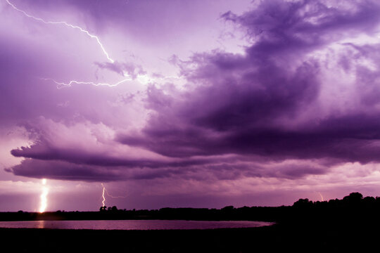 Scenic view of lightning and thunderstorm at night