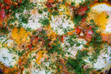 Omelette. Culinary background with selective focus