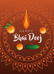 happy bhai dooj celebration card with flowers and mandala