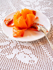 Delicious persimmon fruit ready to eat, Braga, Portugal.