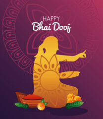 happy bhai dooj celebration card with sister golden silhouette