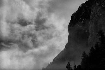 Scenic view of mountain against cloudy sky in Yosemite National Park