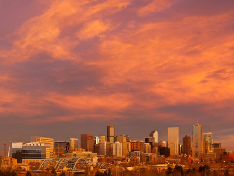 Scenic view of sunset over skyline of Denver