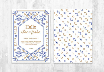 Winter Flyer Postcard Layout with Symmetrical Snowflake Illustrations