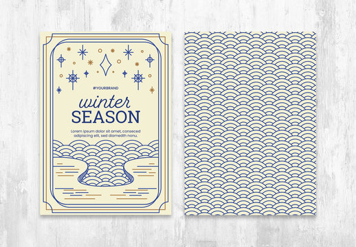Winter Season Flyer Postcard Layout with Circular Pattern