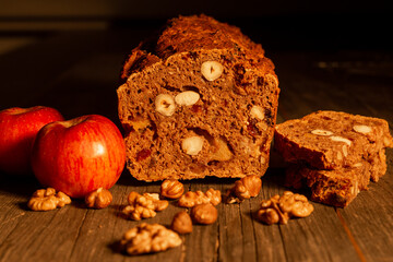 apple bread with nuts and raisins homemade