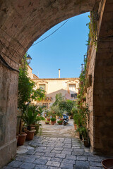 Fototapeta na wymiar mediterranean backyard with plants in a sicilian village
