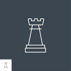 Chess Rook Related Vector Thin Line Icon. Isolated on Black Background. Editable Stroke. Vector Illustration.