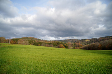 Harvested fields in Bavaria in November on a sunny cold day