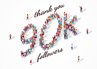 90K Followers. Group of business people are gathered together in the shape of 90000 word, for web page, banner, presentation, social media, Crowd of little people. Teamwork. Vector illustration