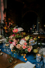 Elegant winter wedding table setting with florals