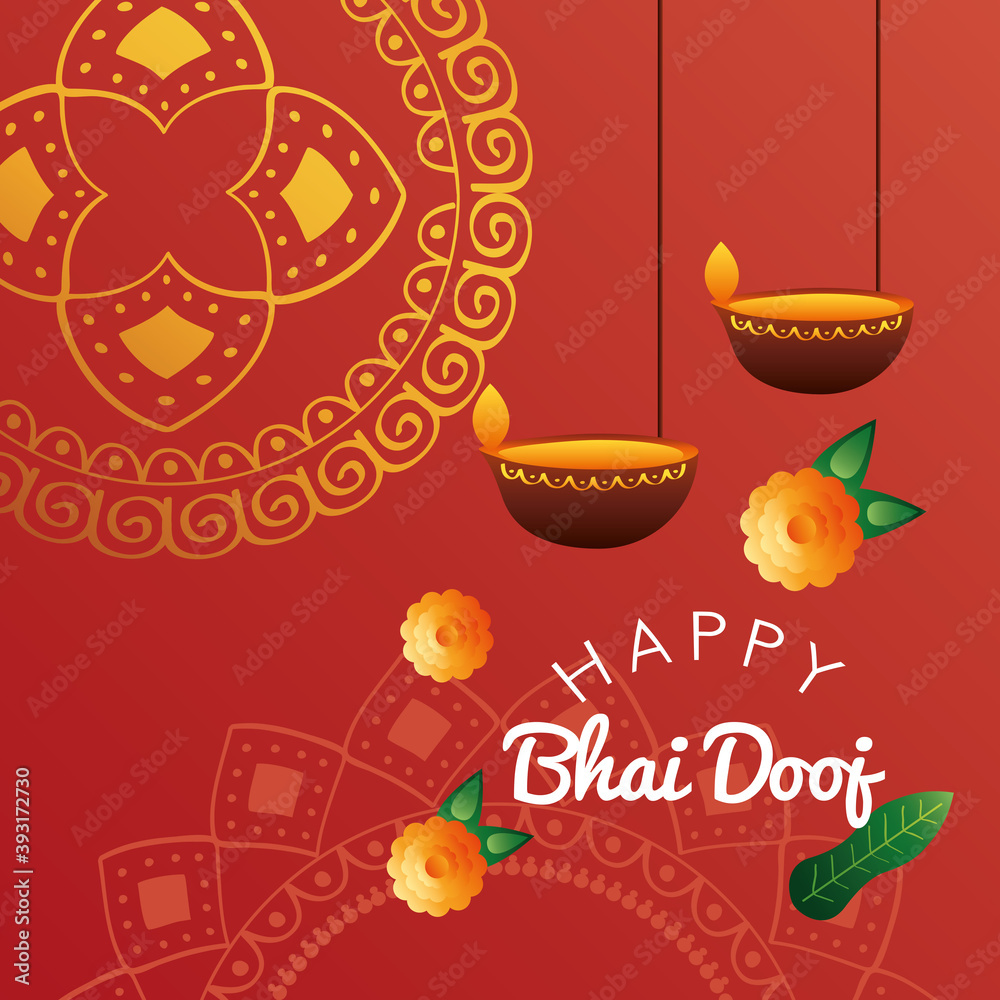 Canvas Prints happy bhai dooj celebration card with candles and mandala hanging