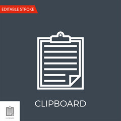 Clipboard Thin Line Vector Icon. Flat Icon Isolated on the Black Background. Editable Stroke EPS file. Vector illustration.