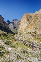 Sunny view of  mountains and Eltyulbyu village in North Caucasus, Kabardino-Balkaria, Russia.