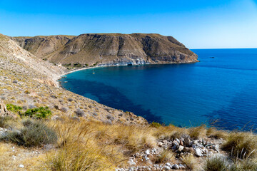 Fototapeta premium Las Negras bay with its white pueblo tucked amidst volcanic rocks