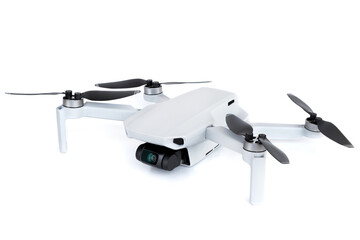 Gray mini quadcopter on a white background