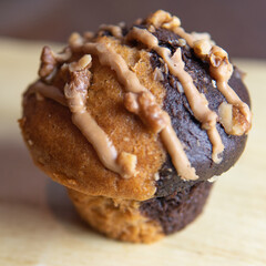 white chocolate chip muffin and liquid caramel wrapped in paper