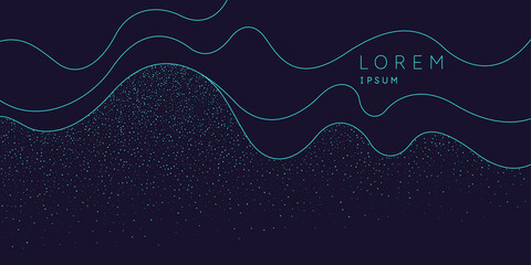 Background with glitter to place the inscription. Poster with lines consisting of particles.