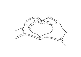 continuous line drawing of hands showing heart shape.