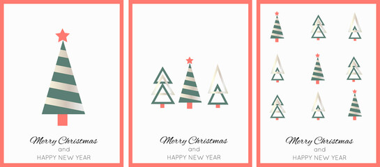 Fototapeta na wymiar Merry Christmas and Happy new year card set in minimal style. Vector illustration. 